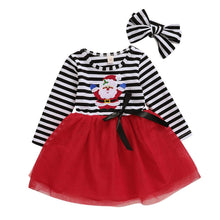 Load image into Gallery viewer, New Dress Baby Girls Christmas Santa Striped Print Dress And Headband Outfits Children