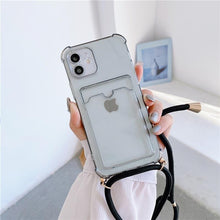 Load image into Gallery viewer, Transparent Wallet Case for iPhone 13 12 11 Pro Xs Max Shockproof Card Crossbody Lanyard Rope Strap Cover Transparent Soft Case Necklace Phone Cover Colorful Case & Adjustable Strap