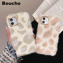 Load image into Gallery viewer, Fashion Plush Leopard Phone Case For Iphone 11 Pro Max Xs Max X Xr Cases Furry Fluffy Warm Cover For Iphone 6 6s 7 8 Plus Case Women Fashion Faux Fur Case For Iphone