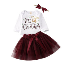Load image into Gallery viewer, Luxury Newborn Toddler Baby Girl Clothes Set Long Sleeve Romper Christmas Princess Dress Mesh Skirt with Headband Set With Skirt Romper and Ribbon Bow
