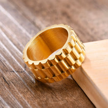 Load image into Gallery viewer, Vnox 11mm Watch Band Shaped Ring for Men, Gold Color Stainless Steel Punk Finger Band, Rock Gothic Hiphop Boy Jewelry