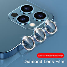 Load image into Gallery viewer, 2023 New Diamond Bling Metal Ring Glass Protective Cap For iPhone 14 13 12 11 Pro Max Mini Camera Lens Circle Protector Paste Tempered Glass Camera Cover Camera Lens Protector