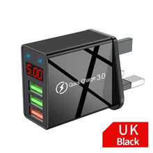 Load image into Gallery viewer, Modern Black White Quick Charge 3.0 USB Charger 5V 3A Digital Display Fast Charging Wall Phone Charger