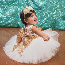 Load image into Gallery viewer, Pink Backless Princess Gold Luxury Dress With Bow Baby Dress for Girl Birthday Party Newborn dress For Birthday Girls Dress 1-5 years