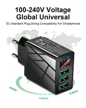 Load image into Gallery viewer, 3 Ports Black USB Charger EU US Plug LED Display 3.1A Fast Charging Smart Mobile Phone Charger