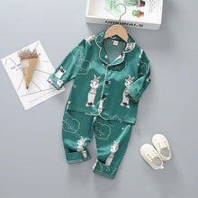 Load image into Gallery viewer, Luxury Modern Children's Pajamas Set Baby Suit Toddler Boys and Girls Ice Silk Satin Cartoon Printing Tops Pants Set Home Wear pajams for Kids