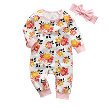 Load image into Gallery viewer, Newborn Clothes Baby Girls Romper Hearts Print Cotton Long Sleeve Jumpsuit and Headband Set