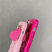 Load image into Gallery viewer, Cute Love Heart Strap Chain Wrist Band Phone Case Bracelet Love-Heart Chain Bracelet Strap Design with Shockproof Soft Back Cover Protective Bumper Case for Women Girls Candy Color Case for iPhone 13 12 11 Pro Soft Cover