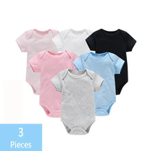 Load image into Gallery viewer, 3PCS Baby Bodysuit Set (0–12M) – Soft Cotton Solid Color Summer Rompers for Boys & Girls