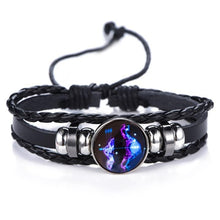 Load image into Gallery viewer, New Gemini C Leo Virgo Libra Scorpio 12 Constellation Amazing Black Elegant Punk Leather Bracelet Zodiac Bracelet For Men And Women