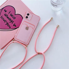 Load image into Gallery viewer, Transparent Wallet Case for iPhone 13 12 11 Pro Xs Max Shockproof Card Crossbody Lanyard Rope Strap Cover Transparent Soft Case Necklace Phone Cover Colorful Case & Adjustable Strap