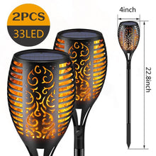 Load image into Gallery viewer, 33/96 LED Solar Stainless Steel Torch Lamp For Yard Garden Pathway Doorway Courtyard