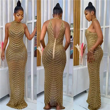 Load image into Gallery viewer, Wholesale Long Sleeve v Neck Rhinestone Party Dress Black Maxi Dress Women Evening Dresses