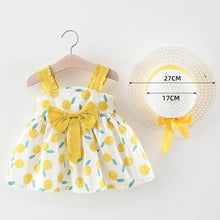 Load image into Gallery viewer, Luxury Modern Baby Girls Dresses With Hat 2pcs Clothes Sets Kids Clothes Baby Sleeveless Dress Print Floral Fruit Design Style