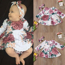 Load image into Gallery viewer, Newborn Infant Baby Girls Dress Floral Kids with Long Sleeve Dress +Headband Outfits Set Clothes Modern Dress for Girls