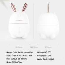 Load image into Gallery viewer, 300ML Mini Air Humidifier Cute Rabbit USB Aroma Essential Oil Diffuser Colorful Night Light Car Office Mist Maker