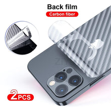 Load image into Gallery viewer, 2Pcs Carbon Fiber Matte Back Film For iPhone 14 13 12 Mini 11 Pro XR X XS Max 7 8 Plus SE3 Transparent Scratch Resistant Sticker Slim Fit Clear Transparent 3D Carbon Fiber Back Skin Rear Screen Guard Protector Sticker
