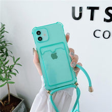 Load image into Gallery viewer, Transparent Wallet Case for iPhone 13 12 11 Pro Xs Max Shockproof Card Crossbody Lanyard Rope Strap Cover Transparent Soft Case Necklace Phone Cover Colorful Case & Adjustable Strap