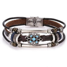 Load image into Gallery viewer, Vintage Black Bead Bracelets For Men Fashion Hollow Triangle Leather Bracelet & Bangles Multilayer Wide Wrap Jewelry For Men and Women