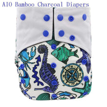 Load image into Gallery viewer, Newborn Cloth Diaper Sewed in Charcoal Bamboo Insert and Suede Pocket Diapers Waterproof Baby Nappies Design for Baby