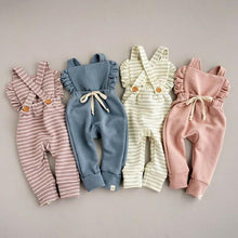 Load image into Gallery viewer, Newborn Baby Girl Boy Backless Striped Ruffle Romper Overalls Jumpsuit Clothes In Retro Syle For Boys And Girls