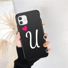 Load image into Gallery viewer, Women Elegant Black Initial Letter A-Z Love Heart Couples Phone Case For iPhone 13 12 Pro Max Mini Luxury Soft Silicone Cover Name Letter Case