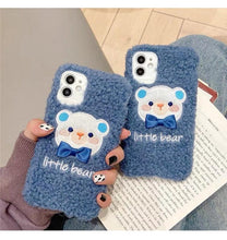 Load image into Gallery viewer, Cute Brown Bear Plush Phone Case For Iphone 14 11 12 13 Pro Max 7 8 X XS Max XR SE2 Autumn And Winter Shockproof Full Case Cover Cute Bear Animal Winter Warm Plush Fabric Phone Case
