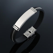Load image into Gallery viewer, Stainless Steel Bracelet Men Wrist Band Black Grooved Rudder Silicone Mesh Link Insert Punk Wristband Stylish Casual Bangle Cool Gift