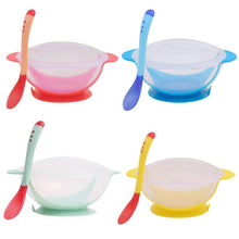 Load image into Gallery viewer, 4 Color Advanced Silicone Feeding Spoon Temperature Sensing Weaning Soft Head Spoons for 4-24 Months Baby And Spoon and Bowl Set