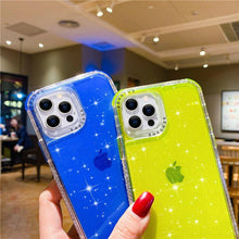 Load image into Gallery viewer, Shining Glitter Shockproof Bumper Phone Case For iPhone 13 12 11 14 Pro Max XR XS Max 13Pro 14 Transparent Soft Cover Cute Pink Glitter Design Transparent Shiny Shockproof Case For Women Girls