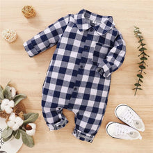 Load image into Gallery viewer, Spring Autumn Newborn Cotton Casual classic Plaid Collar Jumpsuit for Baby Boys / Girls In Elegant Retro Modern Style