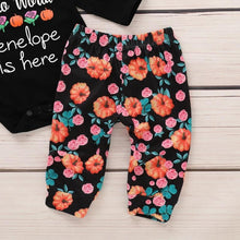 Load image into Gallery viewer, Halloween Clothing Newborn Infant Pumpkin Romper Floral Trousers Hat Headband 4pcs Set For Girls
