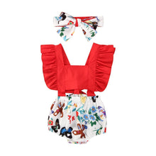 Load image into Gallery viewer, Newborn Baby Girl Clothes Ruffle Backless Cherry Romper Headband Outfit Baby Girl Summer Clothes In Modern New Style