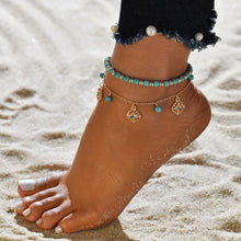 Load image into Gallery viewer, Gold Metal Shell Coconut Tree Female Anklets Barefoot Sandals Foot Summer Double Layers Foot Bracelets Leg Jewelry
