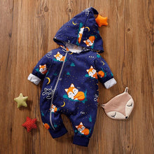 Load image into Gallery viewer, Baby Rompers Warm overalls Cartoon Animals Pattern Hooded Zipper Clothes Jumpsuit For Girls and Boys In Modern Print Design