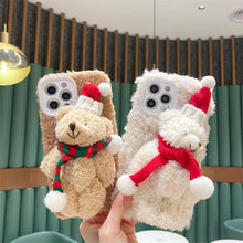 Load image into Gallery viewer, Cute Fluffy Santa 3D Teddy Bear Plush Christmas Case For Iphone 13 12 11 Pro Xs Max X Xr 7 8 Plus Se3 Shockproof Soft Cover Super Soft Winter Warm Funny Rabbit Ears Faux Fur Plush Fluffy Cover