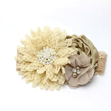 Load image into Gallery viewer, Luxury Modern Handmade Flower Headband Newborn Infant Pearl Flowers With Lace wide Headbands Bebes Hair Accessories Bow