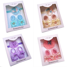 Load image into Gallery viewer, Baby Newborn Solid Color Lace Baby Bowknot Socks & Princess Cute Baby Socks Hair Band Set FOr Girls Baby In Modern Design