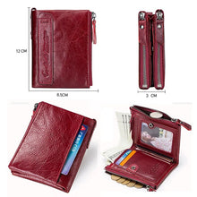 Load image into Gallery viewer, Fashion Genuine Leather Women Wallet Bi-fold Wallets Red ID Card Holder Coin Purse With Double Zipper Small Women's Purse 2022