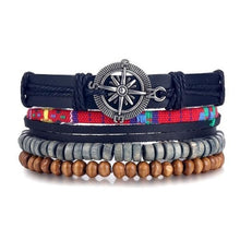 Load image into Gallery viewer, Vintage Black Bead Bracelets For Men Fashion Hollow Triangle Leather Bracelet & Bangles Multilayer Wide Wrap Jewelry For Men and Women