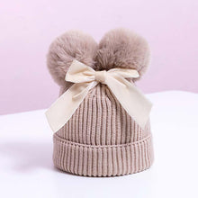 Load image into Gallery viewer, Baby Double Pompom Knitted Hat For Baby Girl Warm Thicker Children Infant Beanie Cap In elegant Winter Modern Deisgn With Big Bow