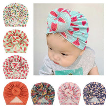 Load image into Gallery viewer, Luxury Modern Donut Baby Beanie Turban Hat Baby Cap Cotton Fruit Print Floral Toddler Baby Girl Cap Design