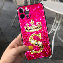 Load image into Gallery viewer, Pink Shiny Letter Phone Case For Iphone 11 7 Pro Xr X Xs Max 6 6s 8 Plus Glitter Rhinestone Phone Cover Soft Cover Shockproof Glitter Sparkle Case Girly Women Protective Pink Cover