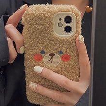 Load image into Gallery viewer, Cute Furry Fluffy Brown Bear Phone Case For iPhone 11 12 13 Pro Max 6 7 8 Plus X XS Max XR SE 2020 Winter Plush Warm Soft Cover Autumn and Winter Shockproof Full Case Cover