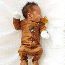 Load image into Gallery viewer, Newborn Infant Baby Girl and Boy Long Sleeve Romper Wrap Foot Jumpsuit For Baby In Brown Design