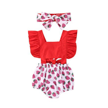 Load image into Gallery viewer, Newborn Baby Girl Clothes Ruffle Backless Cherry Romper Headband Outfit Baby Girl Summer Clothes In Modern New Style