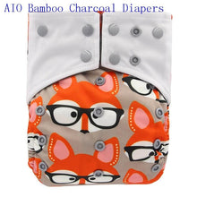 Load image into Gallery viewer, Newborn Cloth Diaper Sewed in Charcoal Bamboo Insert and Suede Pocket Diapers Waterproof Baby Nappies Design for Baby