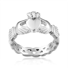 Load image into Gallery viewer, Women's Silver Color Stainless Steel Lrish Claddagh Promise Friendship Band Ring