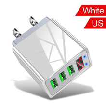 Load image into Gallery viewer, 3 Ports Black USB Charger EU US Plug LED Display 3.1A Fast Charging Smart Mobile Phone Charger