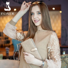 Load image into Gallery viewer, FOXER Brand Women's Long Cow Leather Wallets Ladies Clutch Bags Famous Designer Purses Women Purse Fashion Female Cowhide Wallet